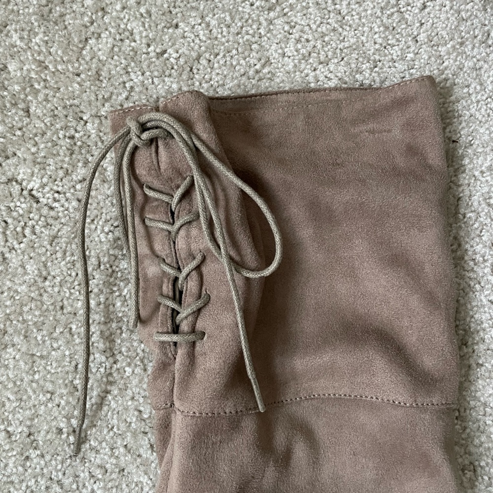 Qupid Taupe Over-the-Knee Suede Block Heel Boots - Picture 8 of 11